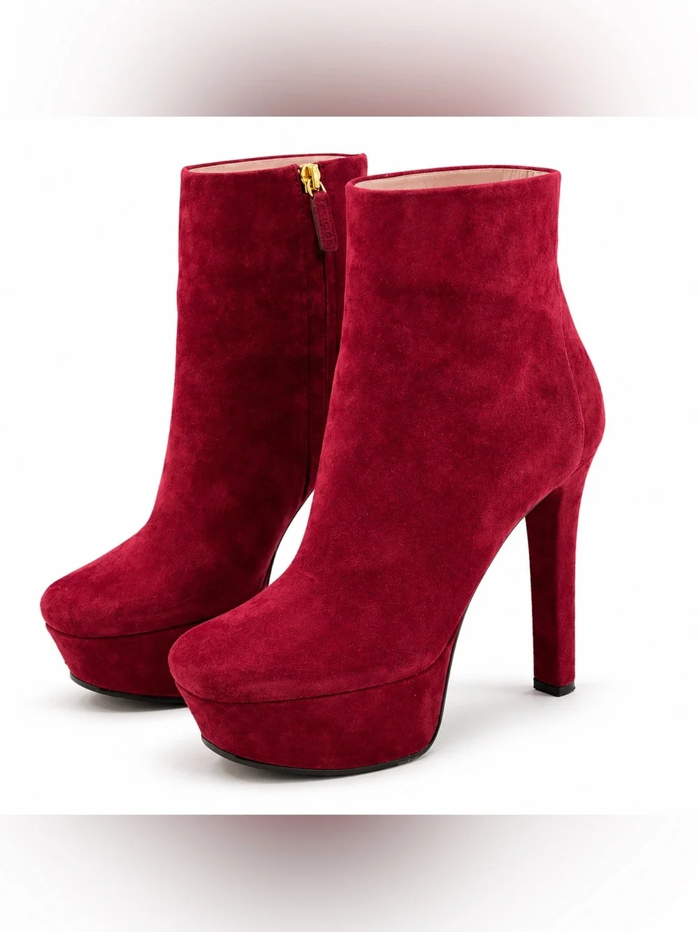 Gucci Kid Scamosciato Burgundy Suede Platform Ankle Boots Heels Zip Luxury SZ 6